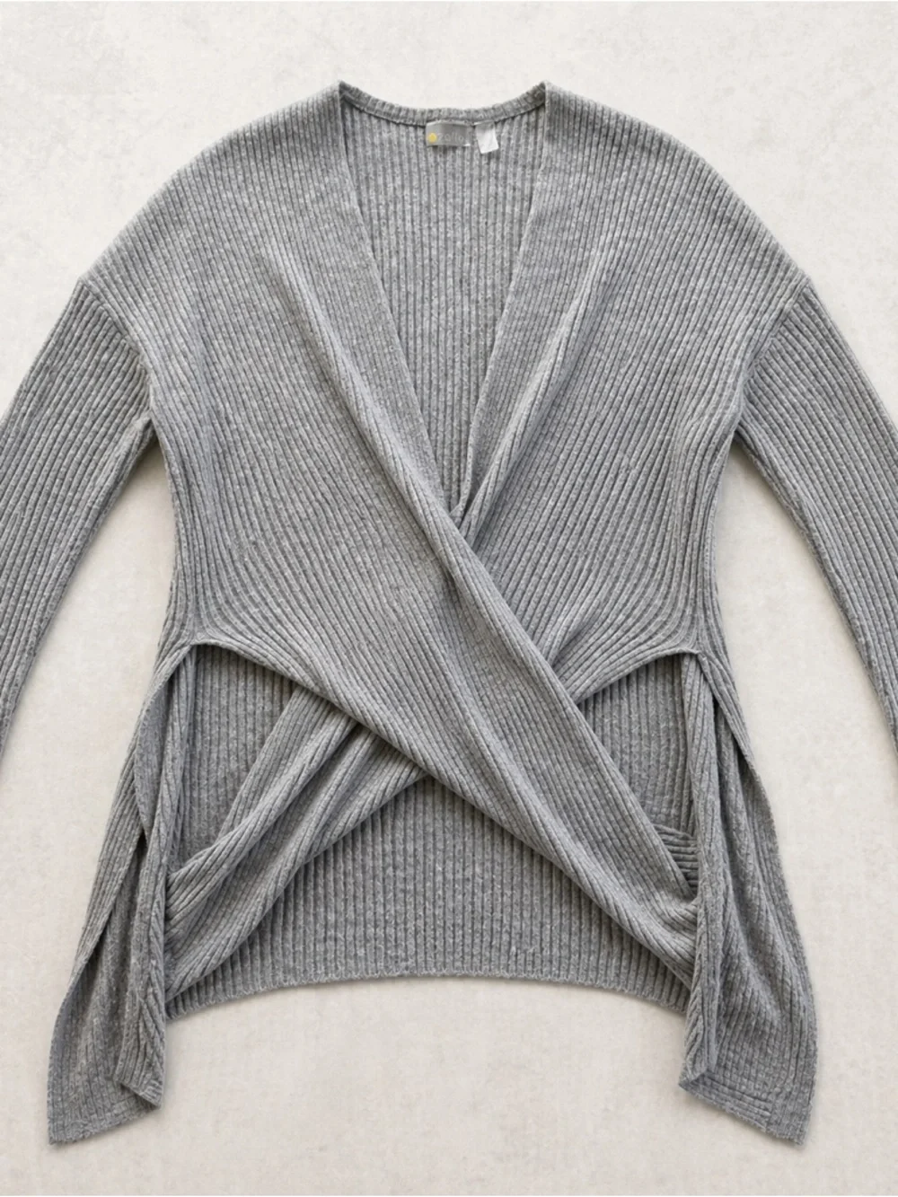 Zella | Gray | Ribbed | Wrap Front Sweater Size L